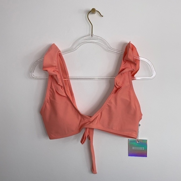 Missguided Womens NWT Mix & Match Swimsuit Bikini Top Size US 8 Frill Peach - Picture 3 of 9